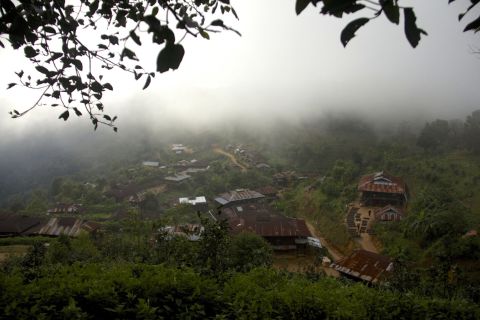 The mist-covered village of Pang Law sits on a mountain peak in Shan State.