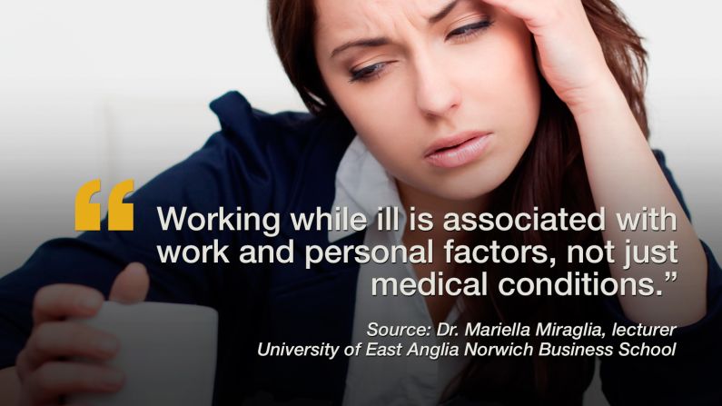 Despite the commonly known viral consequences of working while sick, many people still do it, and researchers wanted to know why. After mining data from 61 previous studies, Dr. Mariella Miraglia, a lecturer from the University of East Anglia Norwich Business School, believes that people who show up to the workplace in spite of poor health conditions may do so because of the demands of their role, perceived discrimination if absent, and the perceived impact of their work on clients, students or patients. But at the same time, high job satisfaction and a strong sense of commitment to an organization were also motivators for the sick to show up at the office. The <a href="http://www.eurekalert.org/pub_releases/2015-11/uoea-rrm110515.php" target="_blank" target="_blank">studies included </a>more than 175,960 participants and also concluded that if an illness is not debilitating or contagious then attending work while under the weather may be positive and self-affirming for people who suffer from chronic illnesses such as migraines or depression. -- Viola Lanier <br /><br /><em>Click through the gallery to see additional recent studies.</em>