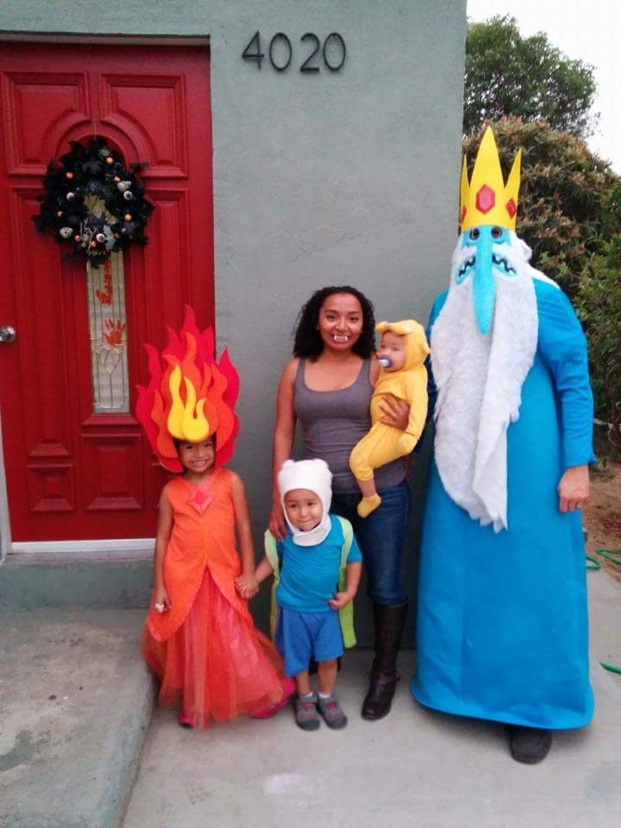 The family dressed up as "Adventure Time" characters for Halloween in 2014.