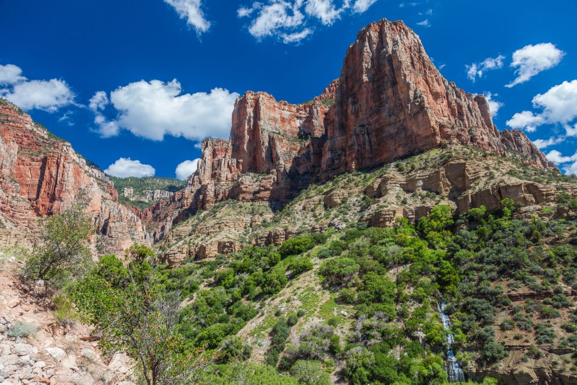 While there are a few day hike options along the North Kaibab Trail, it's best suited for a multi-day backpack trip, with time to explore numerous streams, side canyons and cottonwood-shaded campsites.