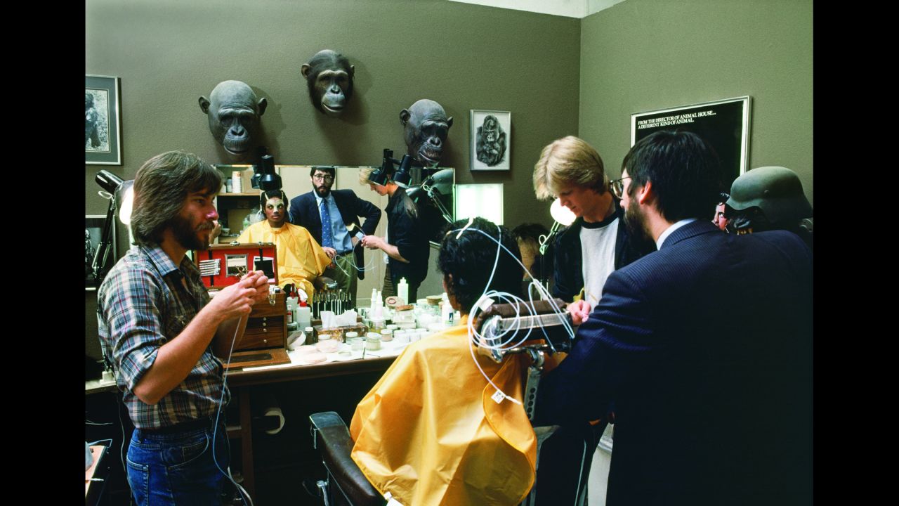 Baker, left, was already famed for his work on Landis' film "An American Werewolf in London." He was initially reluctant to take the "Thriller" job. "It's like being a dentist in a way," he says in the book. "They have to sit still in a chair for hours while you work on them. It's uncomfortable."