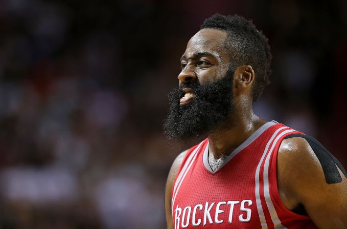 James Harden of the Houston Rockets wears one of the most famous beards in U.S. sports. 