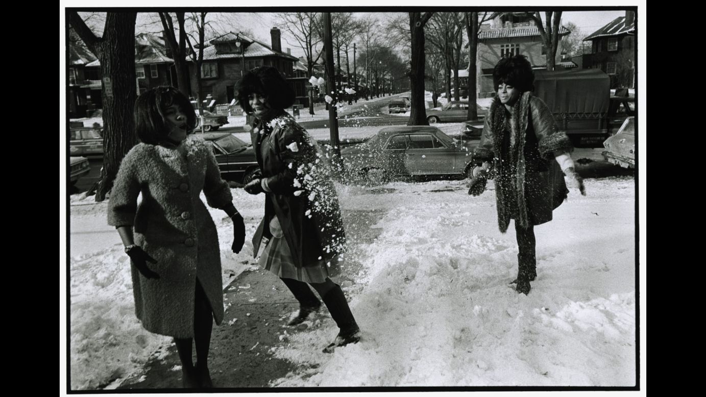 "I photographed them rehearsing for a future concert ... and then they spontaneously had a snowball fight," Davidson said about this photo taken in Detroit. "They must have liked me because they didn't throw any snowballs at me." Before they were the Supremes, the teenagers called themselves the Primettes, performing locally in Detroit. Ross became acquainted with Smokey Robinson, who arranged the group's first audition for Motown President Berry Gordy. In 1961, the group signed to Motown and Gordy suggested they change their name to the Supremes.