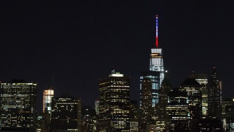 In New York, the antenna of One World Trade Center was lit on November 13.<br />