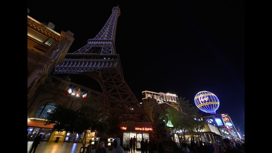 The Eiffel Tower replica at Paris Las Vegas was dimmed over the weekend.