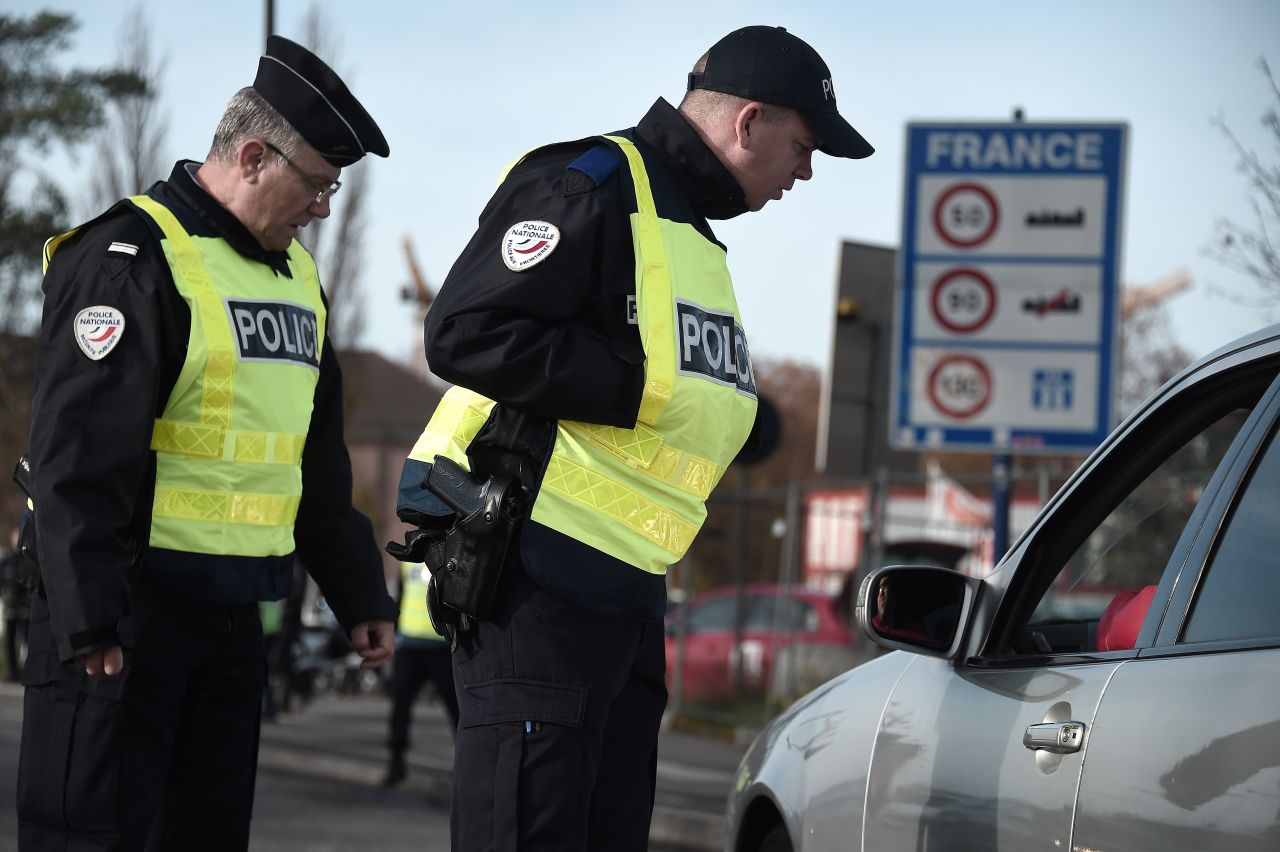 French police check vehicles on the bridge between Strasbourg and Kehl, Germany, on November 14.