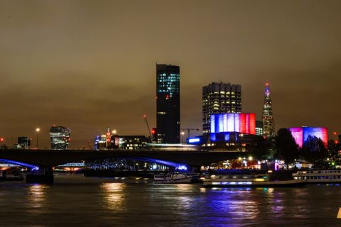 The Southbank Centre in London lights the cloudy sky on November 14.