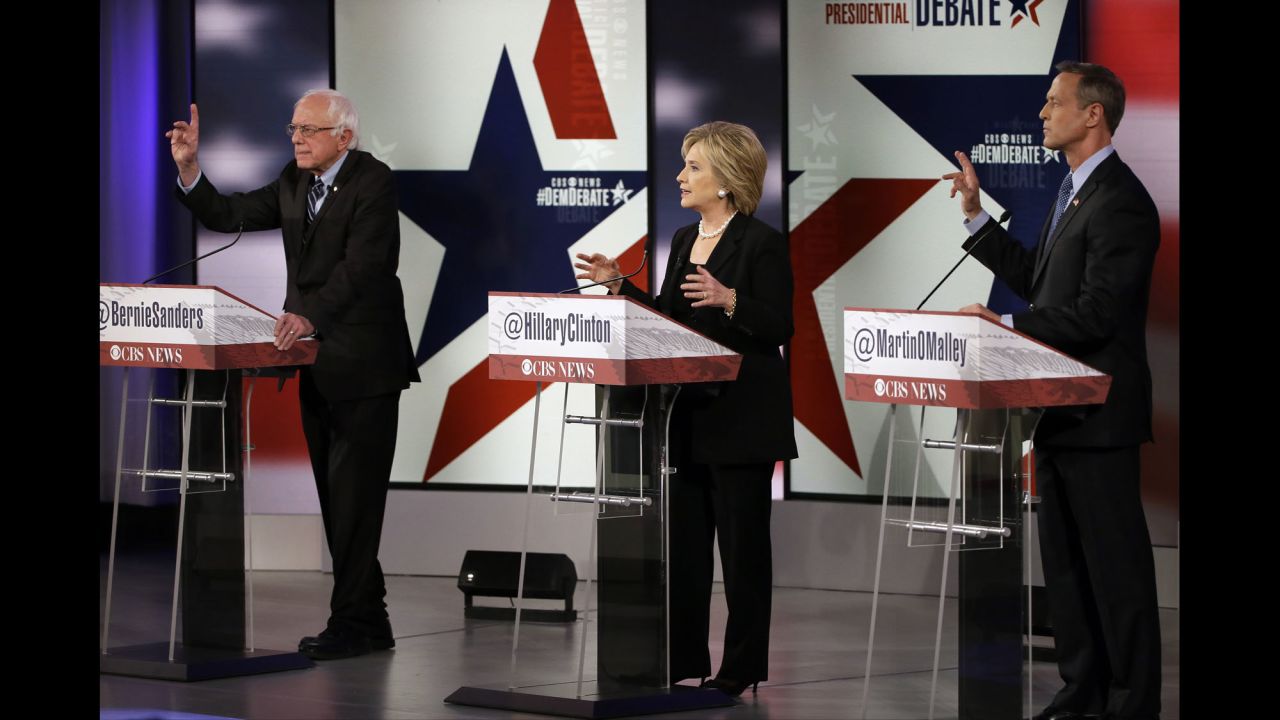The candidates gesture during the debate.