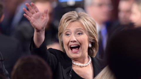 Clinton waves to supporters following the debate.
