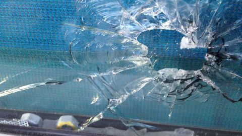 Bullet hole seen at the Stade de France on November 15.