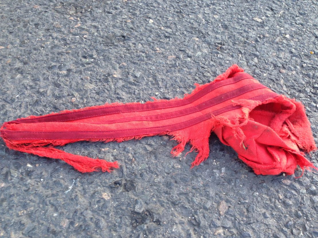 A piece of torn tracksuit outside the Stade de France on November 15. 