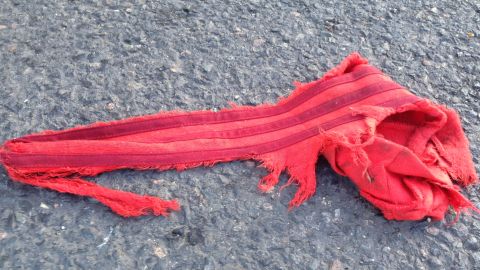 A piece of torn tracksuit outside the Stade de France on November 15. 
