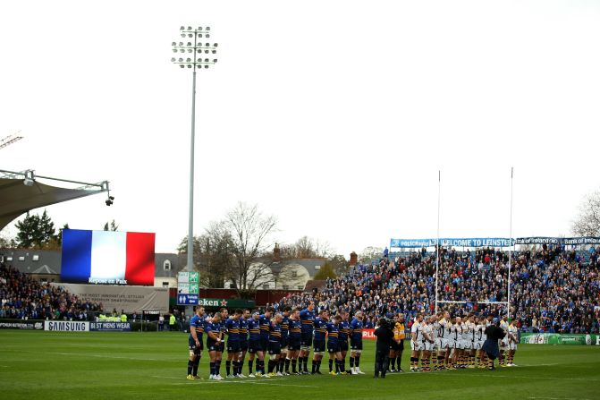 Players and officials reflect before the European Rugby Champions Cup match between Leinster Rugby and Wasps at the RDS Arena in Dublin, Ireland.