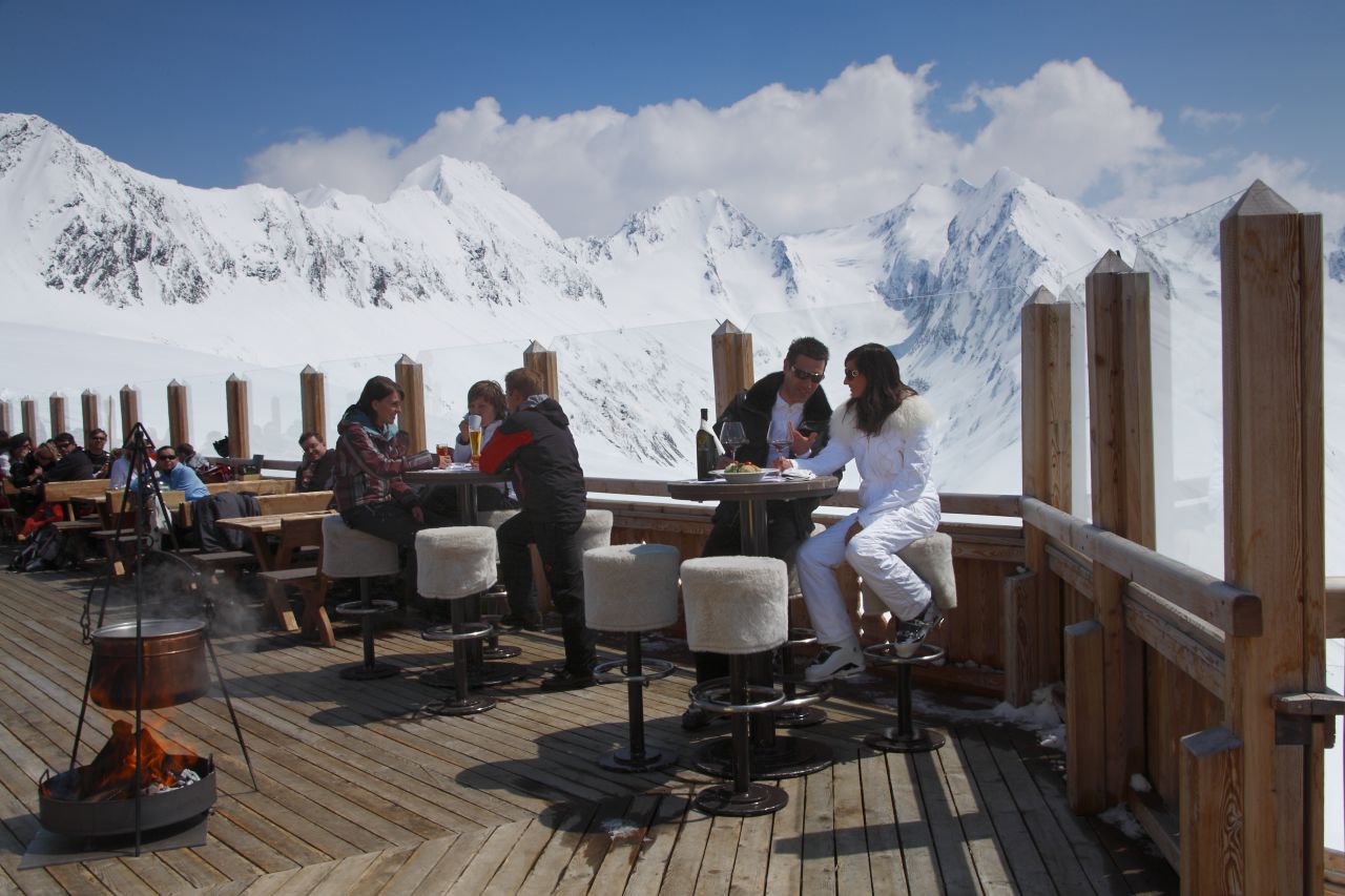 The stunning view from the terrace at the Hohe Mut Alm restaurant, Obergurgl.