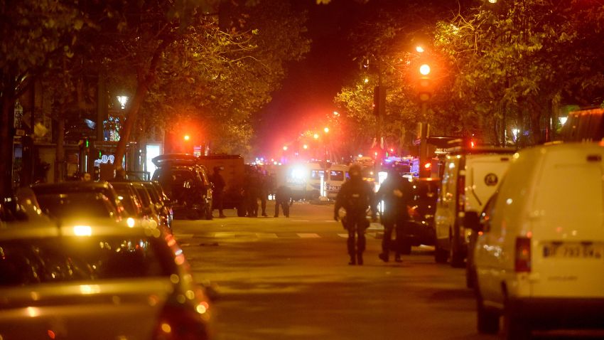 PARIS, FRANCE - NOVEMBER 13:  Policemen patrol the streets during gunfire near the Bataclan concert hall on November 13, 2015 in Paris, France. Gunfire and explosions in multiple locations erupted in the French capital with early casualty reports indicating at least 60 dead.  (Photo by Antoine Antoniol/Getty Images)
