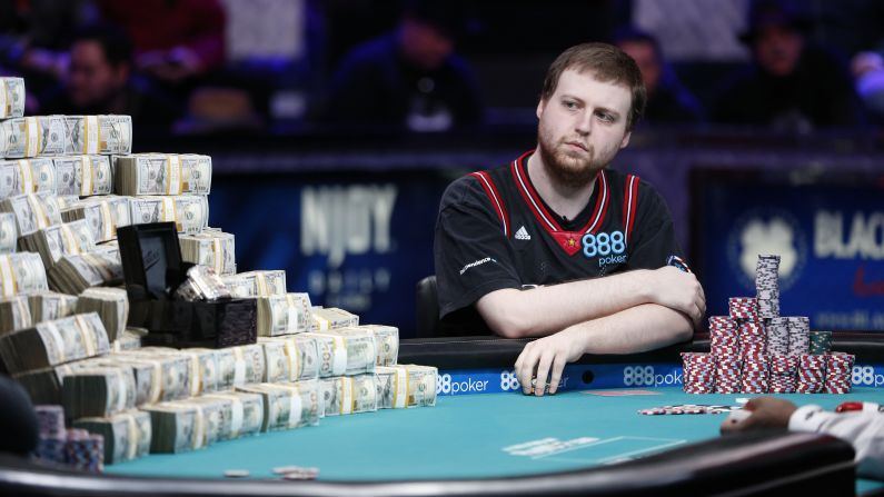 Joe McKeehen plays at the final table of the World Series of Poker's main event on Tuesday, November 10. McKeehen went on to win the tournament, which came with a grand prize of $7.68 million.