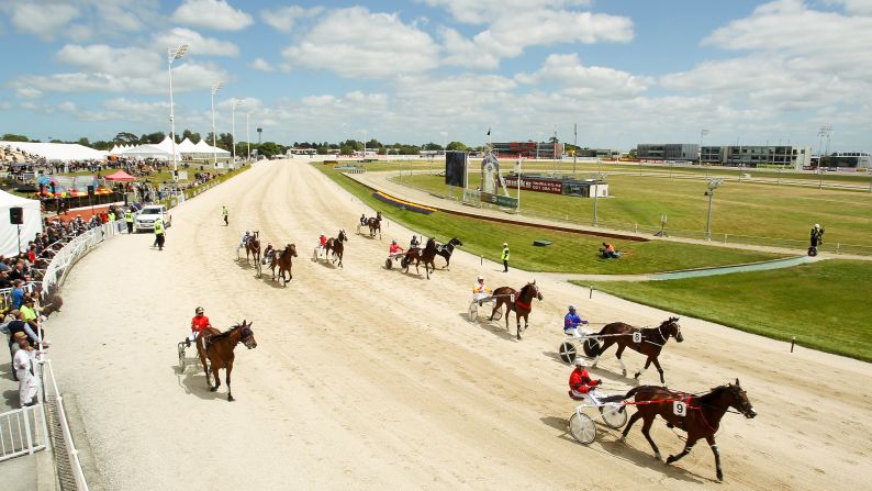 Horses are led out for a trotting race in Christchurch, New Zealand, on Friday, November 13.