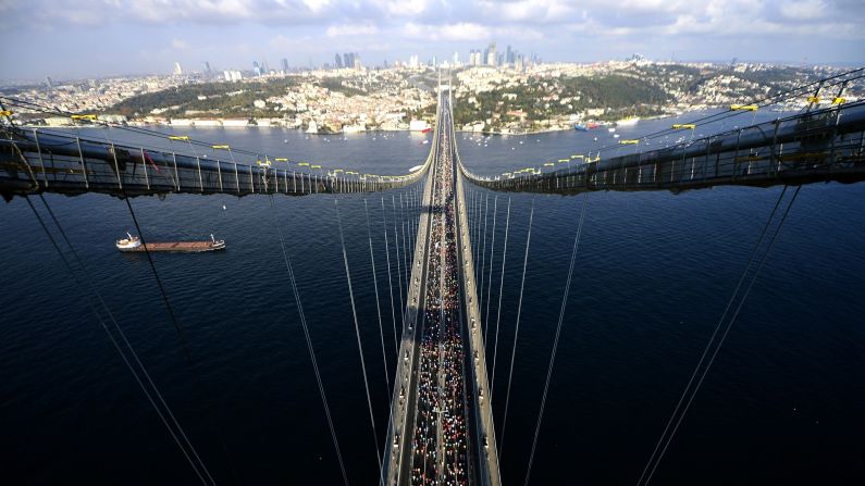 Runners are seen on the Bosphorus Bridge as they take part in the 37th Istanbul Marathon on Sunday, November 15. <a href="index.php?page=&url=http%3A%2F%2Fwww.cnn.com%2F2015%2F11%2F10%2Fsport%2Fgallery%2Fwhat-a-shot-sports-1110%2Findex.html" target="_blank">See 37 amazing sports photos from last week</a>