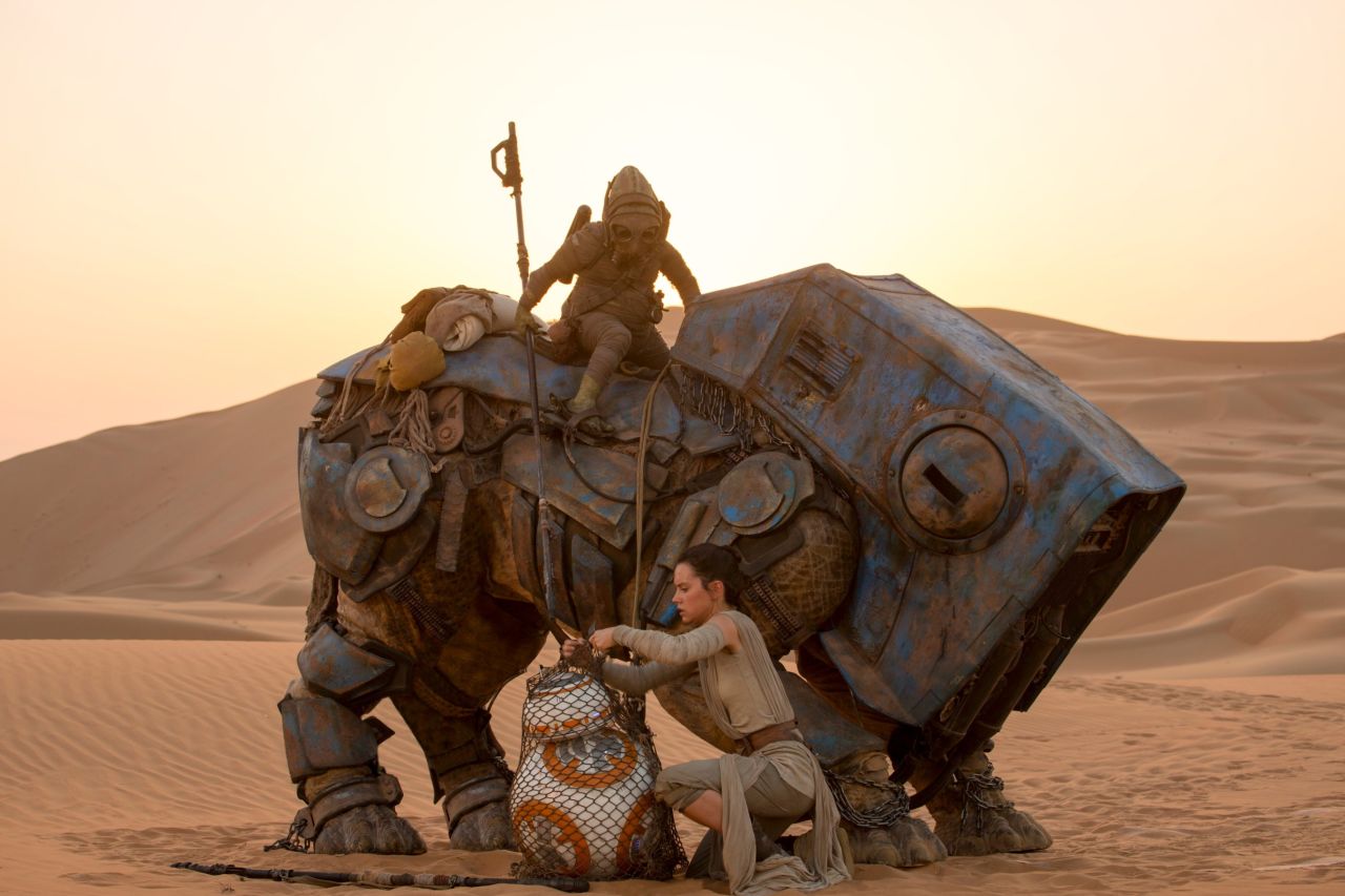 And who put him there? Seriously, we need to know. We've fallen for the little guy, and this does not look okay to us. But let's stick to the picture here: Is new face Rey purchasing it from a scavenger? On a desert planet? Could it be that BB-8 is a droid some galactic villains are looking for? Wow, that sounds almost exactly like the beginning of "Episode IV -- A New Hope." Coincidence? We don't think so.