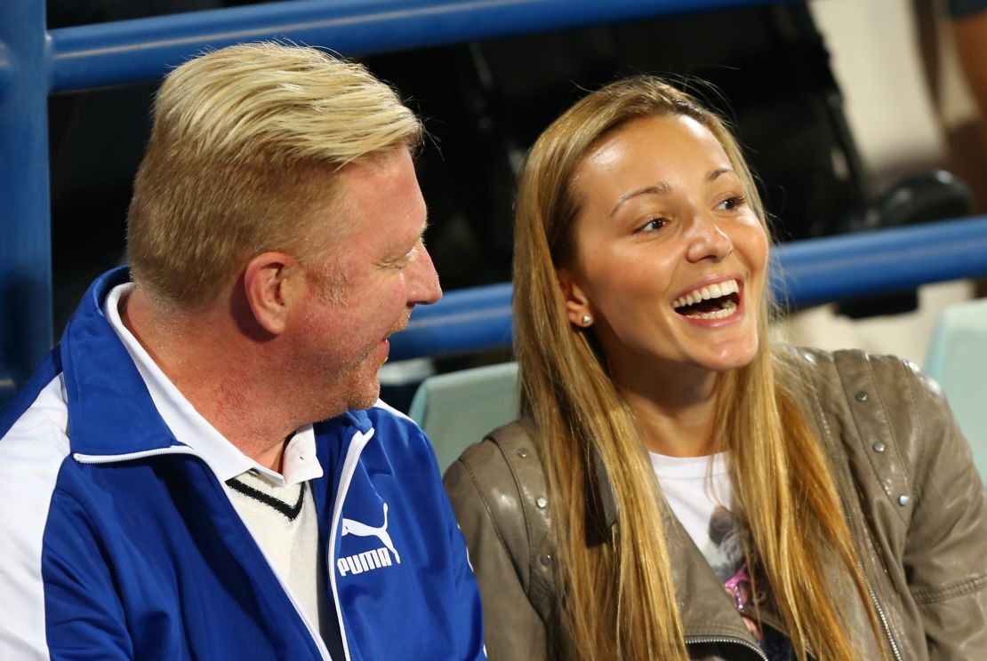 Jelena Djokovic (right) speaks with Boris Becker.