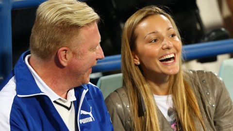Jelena Djokovic (right) speaks with Boris Becker.