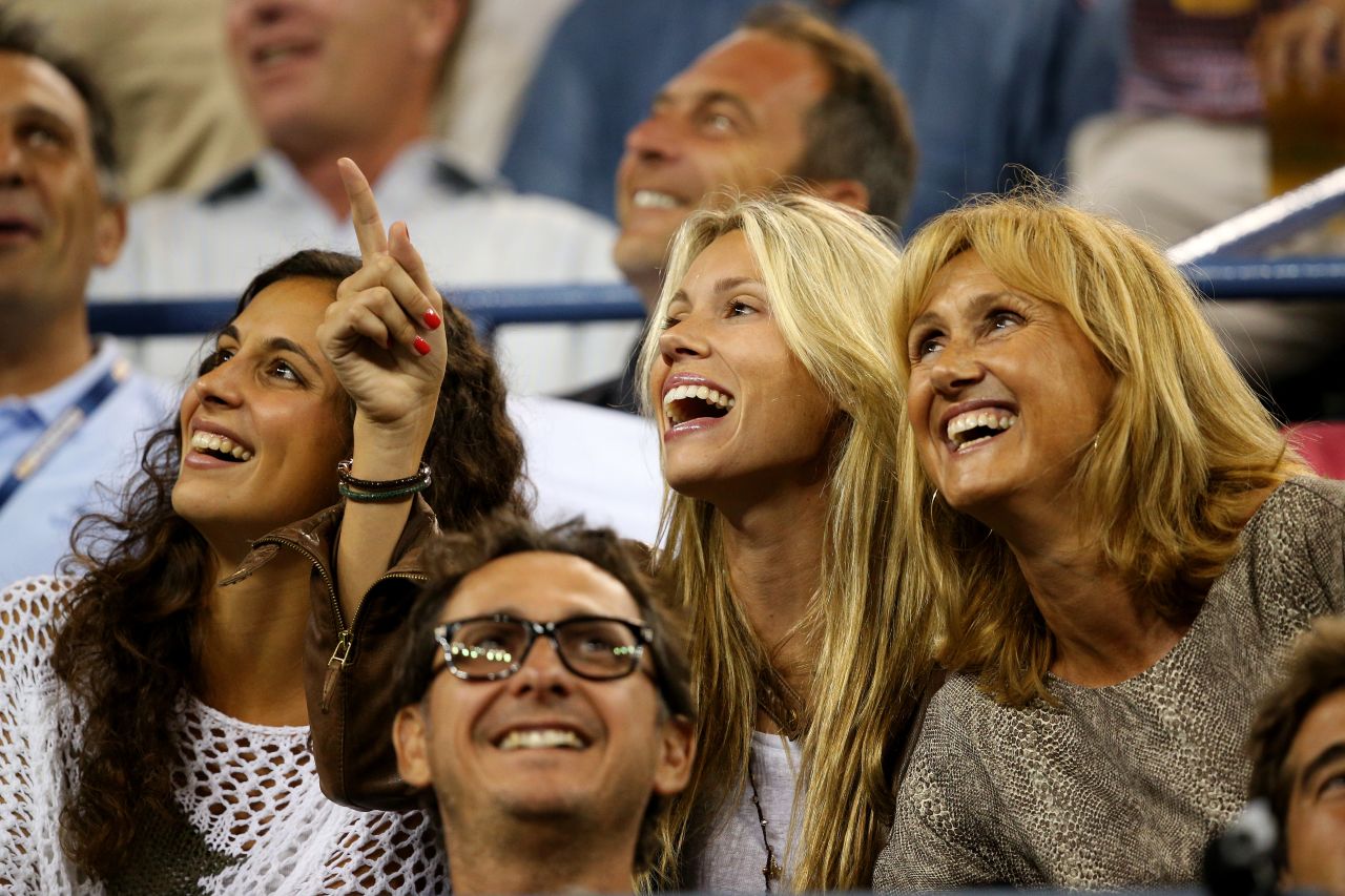 Nadal's trio of female supporters include (L-R): Girlfriend  Xisca Perello, sister Isabel Nadal, and mother Ana Maria Parera.