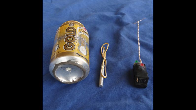 The militant group ISIS published this image of what it claims is the bomb that brought down Metrojet Flight 9268 on Saturday, October 31. The photograph shows a soft-drink can and two <a href="index.php?page=&url=http%3A%2F%2Fwww.cnn.com%2F2015%2F11%2F18%2Fmiddleeast%2Fmetrojet-crash-dabiq-claim%2Findex.html" target="_blank">components that appear to be a detonator and a switch.</a> Flight 9268 crashed in Egypt's Sinai Peninsula en route to the Russian city of St. Petersburg. All 224 people on board were killed.
