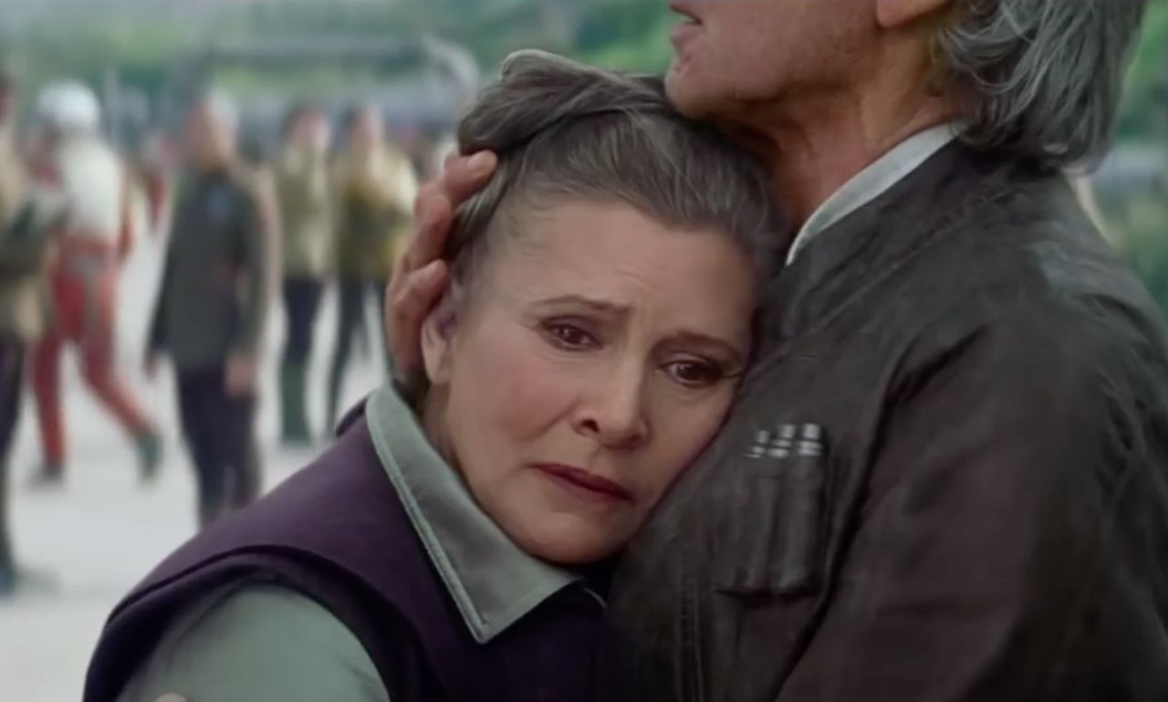 She fell for a guy who famously answered her "I love you" with "I know," but by the looks of things, Solo's consoling her here, not making her weep. Family quarrels aside, though, the princess looks heartbroken in this very brief shot from one of the trailers. To us, this looks like a goodbye. And that brings us neatly into the next question ... 
