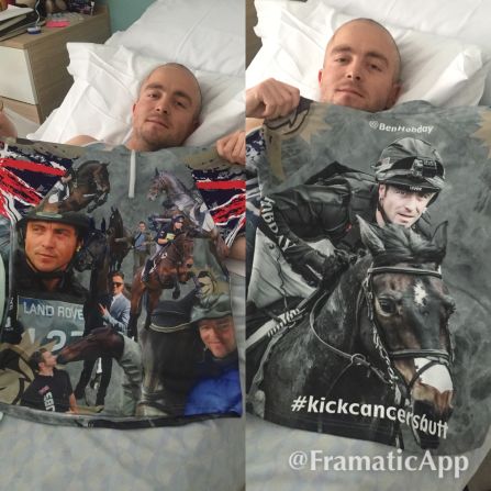 Friends and well-wishers were never far away. Some kept his spirits up making tops printed with photos of him riding.