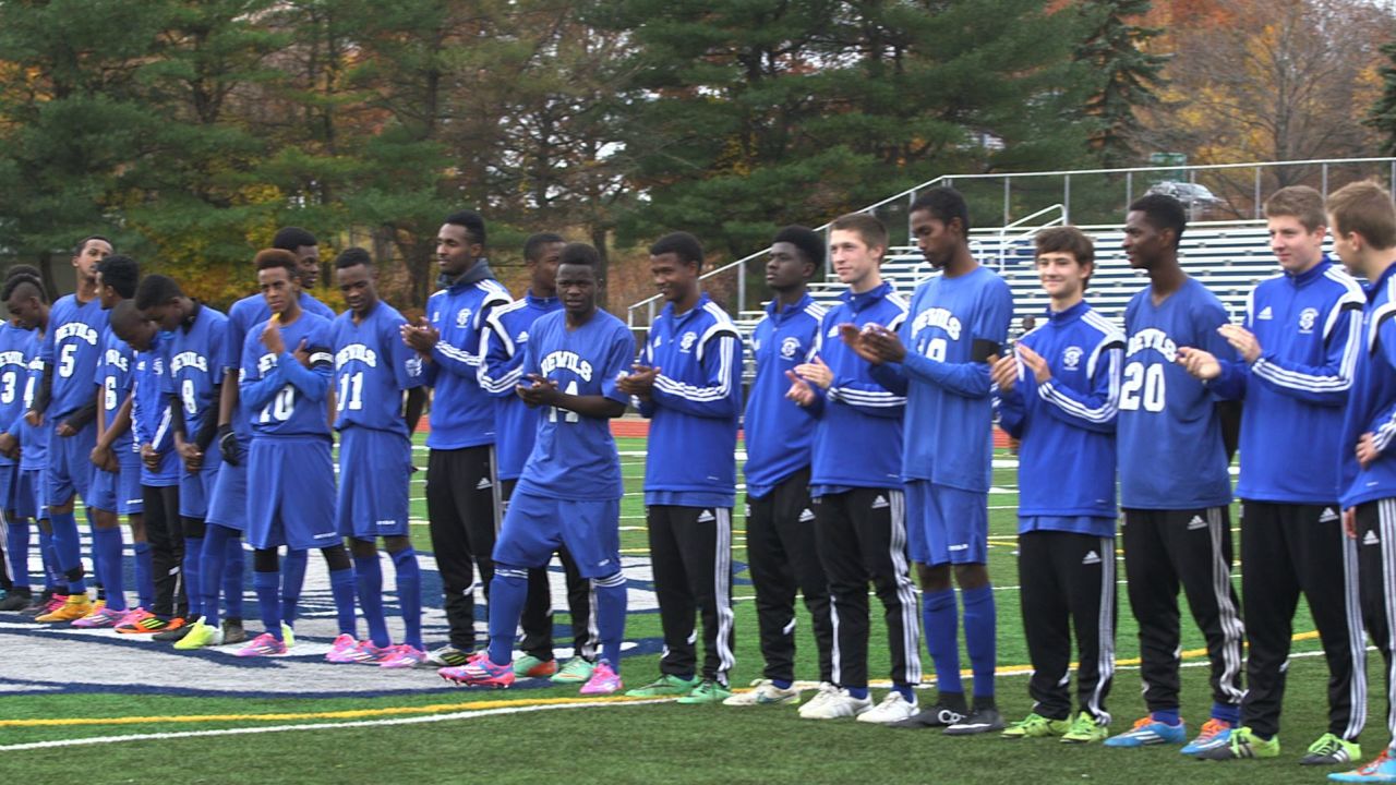 Scene from the documentary "One Team: The Story of the Lewiston High School Blue Devils"