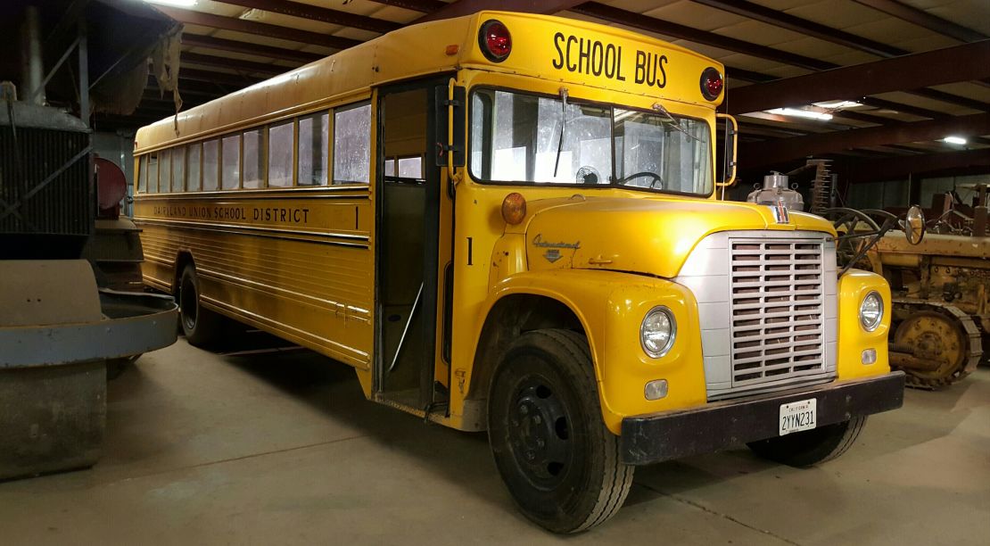 The school bus is now housed at Bright's Museum in Le Grand, California. 
