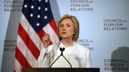 Democratic presidential hopeful Hillary Clinton delivers a national security address at the Council on Foreign Relations in New York, November 19, 2015 on her strategy for defeating the Islamic State group in the wake of the Paris attacks.
