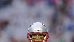 New England Patriots quarterback Tom Brady (12) watches during warm ups before the NFL Super Bowl XLIX football game against the Seattle Seahawks Sunday, Feb. 1, 2015, in Glendale, Ariz.(AP Photo/Patrick Semansky)