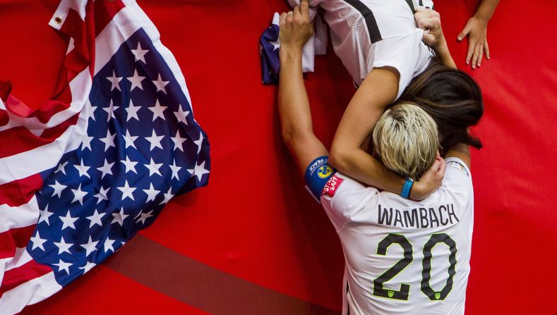 U.S. soccer player Abby Wambach, left, celebrates with her wife, Sarah Huffman, after the Americans defeated Japan 5-2 <a href="index.php?page=&url=http%3A%2F%2Fwww.cnn.com%2F2015%2F06%2F12%2Ffootball%2Fgallery%2Fusa-highlights-womens-world-cup%2Findex.html" target="_blank">to win the Women's World Cup</a> on Sunday, July 5. The United States has won more Women's World Cups -- three -- than any other nation.