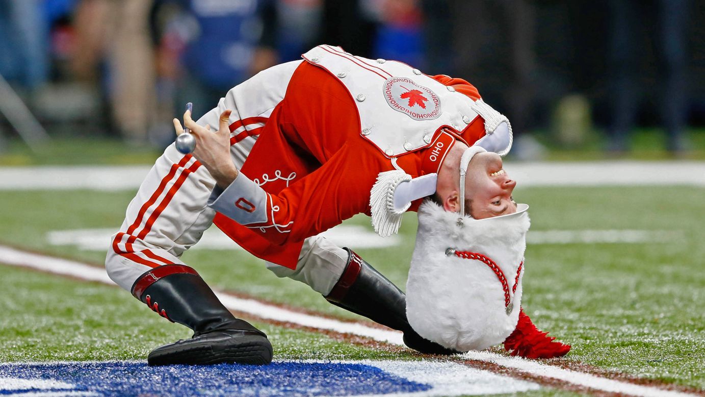 A member of Ohio State's marching band performs before the Sugar Bowl starts in New Orleans on Thursday, January 1.