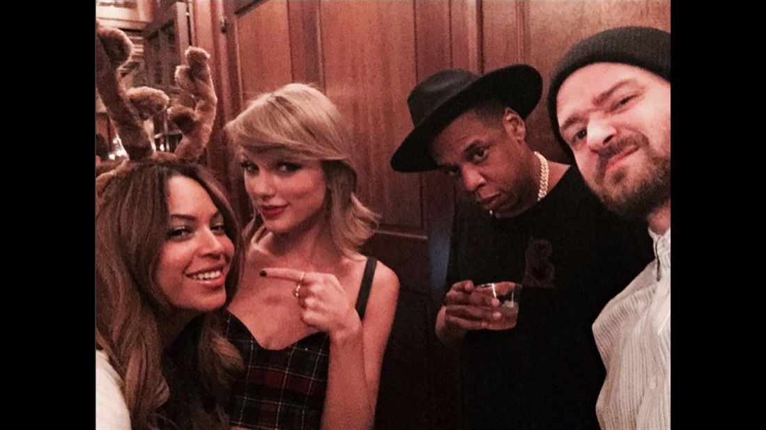 From left, singer Beyonce, singer Taylor Swift, rapper Jay Z and singer Justin Timberlake appear in a selfie <a href="https://twitter.com/taylorswift13/status/561582116908306432" target="_blank" target="_blank">tweeted by Swift</a> on Saturday, January 31. "Happy Birthday, ‪@jtimberlake!" she wrote. "Thank you for your music, comedy, daaaahncing, songwriting, and for taking this selfie."