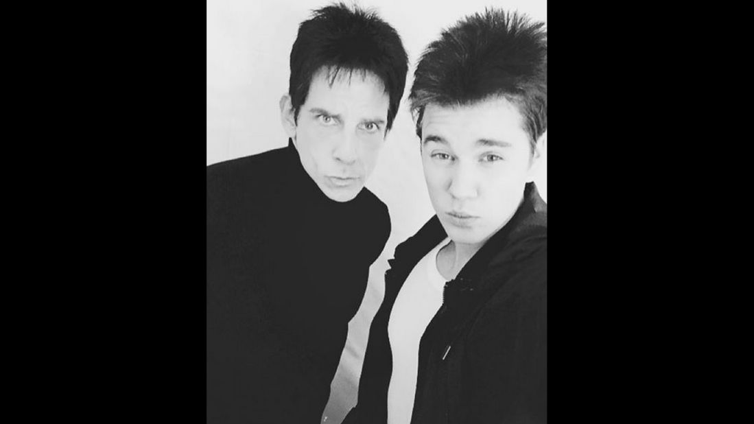 Actor Ben Stiller, in character as Derek Zoolander, <a href="https://www.instagram.com/p/93yTMOHMPA/" target="_blank" target="_blank">takes a selfie</a> with pop star Justin Bieber, right, on Monday, November 9. He added the hashtags "twinsies," "bluesteel" and "purpose" on Instagram. Bieber is listed as part of the cast for the upcoming "Zoolander" sequel.