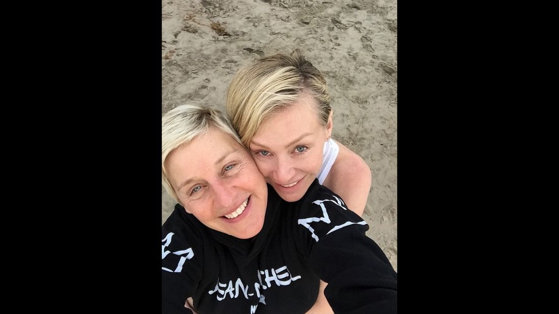 Talk-show host Ellen DeGeneres, left, celebrates her 57th birthday with her wife, Portia de Rossi, on Sunday, January 25. "My last sunset of 56 with my favorite person," <a href="https://instagram.com/p/yTDhBpNjMU/" target="_blank" target="_blank">DeGeneres said on Instagram.</a>