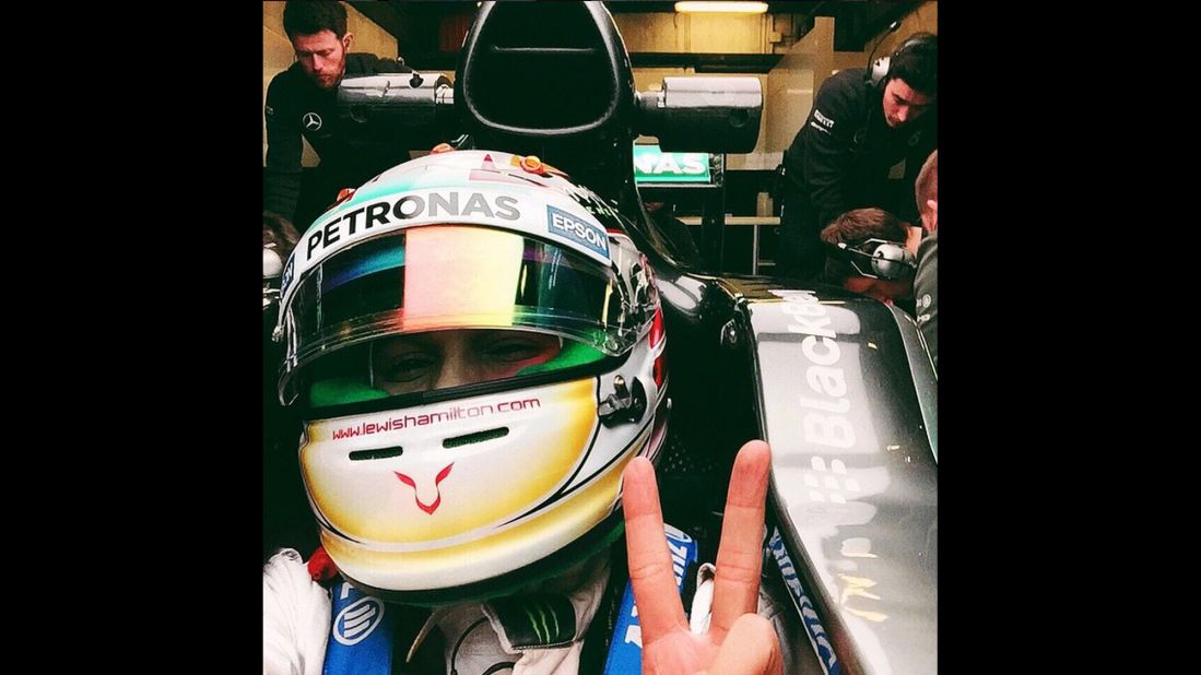 Formula One champion Lewis Hamilton <a href="https://instagram.com/p/zkGAh4r0wg/?taken-by=lewishamilton" target="_blank" target="_blank">takes an in-car selfie</a> on Thursday, February 26.