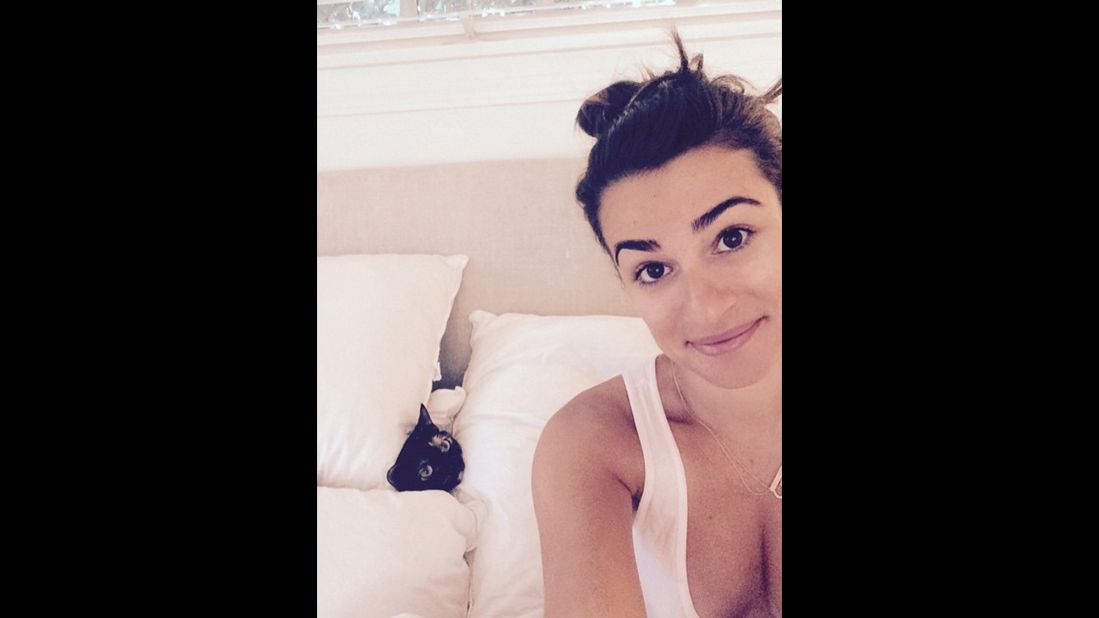 Actress Lea Michele and a cat <a href="https://instagram.com/p/xj8HX3iD-S/?taken-by=msleamichele" target="_blank" target="_blank">play "peek a boo"</a> on Wednesday, January 7.