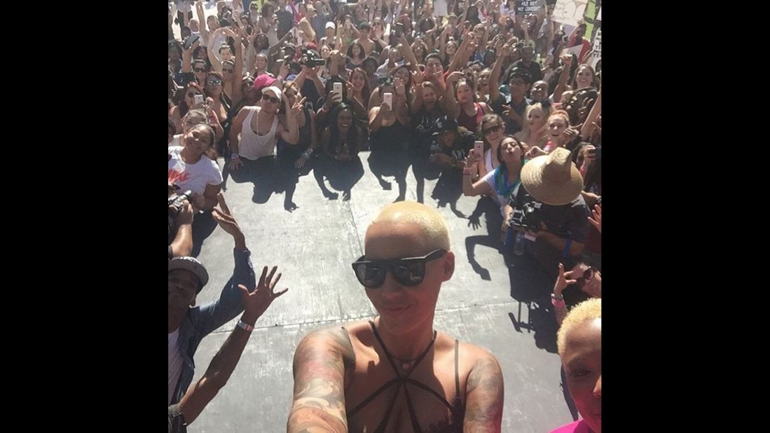 Model Amber Rose <a href="https://instagram.com/p/8ZDxC2Eq-v/?taken-by=amberrose" target="_blank" target="_blank">takes a selfie</a> during a "SlutWalk" in Los Angeles on Saturday, October 3. <a href="http://www.cnn.com/2015/10/04/living/amber-rose-slutwalk-feat/" target="_blank">SlutWalks started</a> in 2011 in response to a flippant remark reportedly made by a police officer after a spate of sexual assaults on the campus of Canada's York University. According to local media reports, the officer said: "Women should avoid dressing like sluts in order not to be victimized." Women in Toronto, outraged by the comment, took to the streets in lingerie and skimpy clothing to spread the message that women should not be subject to sexual violence regardless of what they're wearing. The notion spread, and SlutWalks now occur year-round across the globe.