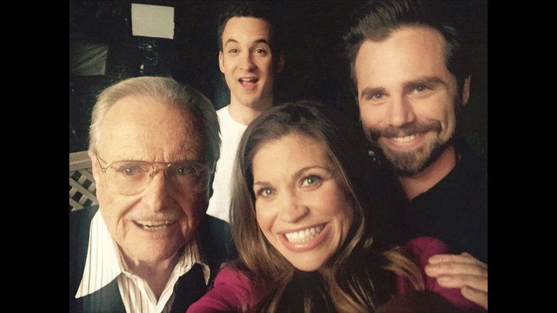 Actor Ben Savage, top, <a href="https://twitter.com/BenSavage/status/555472617591681024" target="_blank" target="_blank">tweeted a selfie</a> with his former "Boy Meets World" co-stars on Wednesday, January 14. In front of Savage, from left, are William Daniels, Danielle Fishel and Rider Strong. Savage called it "The Feeny Crew," a reference to Daniels' character on the television show.
