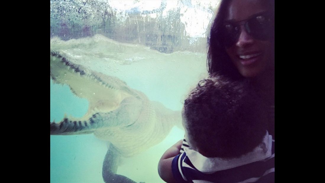 Singer Ciara gets close to a crocodile in Australia on Tuesday, February 24. "Unreal!" she said <a href="https://instagram.com/p/zenoIiSHkq/?modal=true" target="_blank" target="_blank">on Instagram.</a>