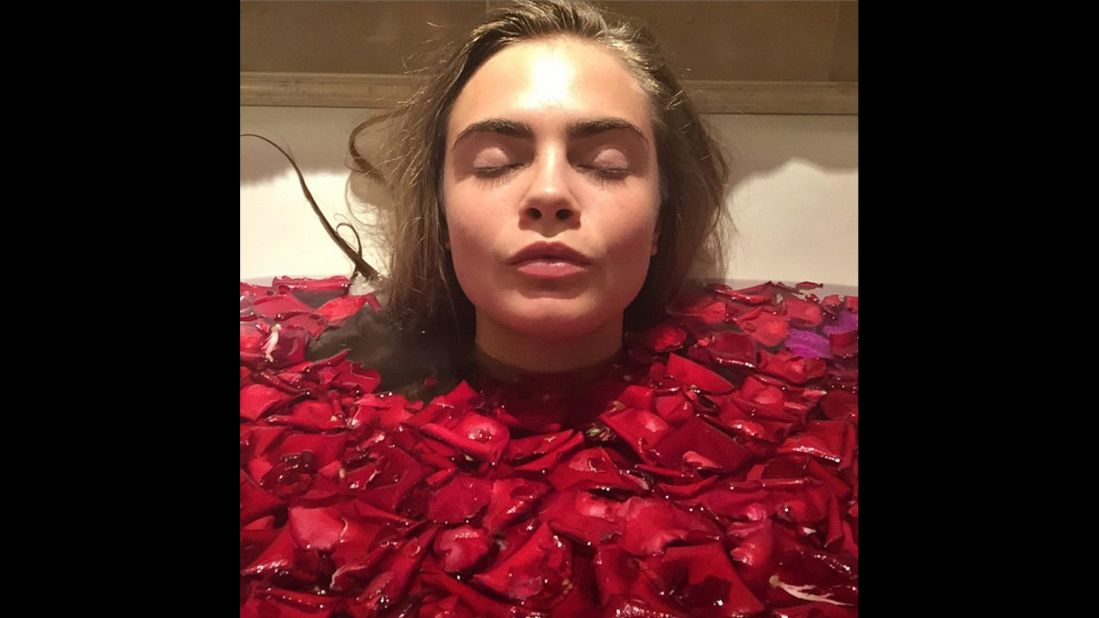 "Roses are red and so is my bath," <a href="https://instagram.com/p/0KjLUuDKAu/" target="_blank" target="_blank">model Cara Delevingne said on Instagram</a> on Friday, March 13.