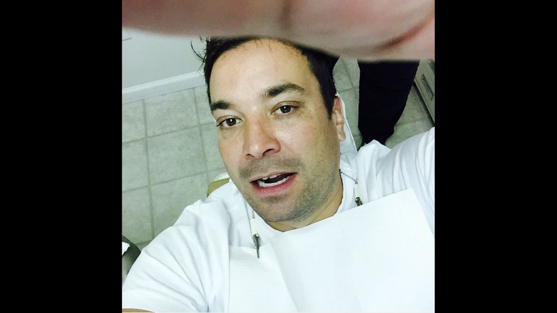 Late-night television host Jimmy Fallon takes a selfie from a dentist chair on Friday, August 21. "Chipped front tooth trying to open tube of scar tissue repair gel for recovering finger injury," <a href="https://instagram.com/p/6qBi9UPZ15/" target="_blank" target="_blank">Fallon said on Instagram</a>. "Thank you Dr. Jobe DDS! #BestSummerEver."
