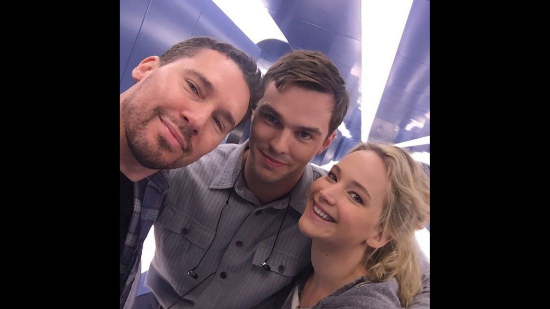 Film director Bryan Singer, left, <a href="https://instagram.com/p/29GbSTRD9t/?taken-by=bryanjaysinger" target="_blank" target="_blank">takes a selfie with two of his "X-Men: Apocalypse" stars,</a> Nicholas Hoult and Jennifer Lawrence, on Thursday, May 21. Hoult and Lawrence dated for several years before breaking up last year.