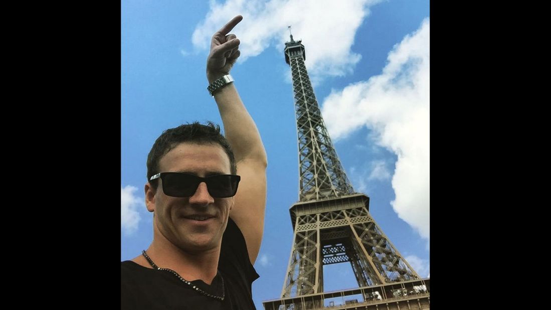 Swimmer Ryan Lochte sizes up the Eiffel Tower in Paris on Friday, August 14. "Nailed it!!" <a href="https://instagram.com/p/6XGcgpBGk5/" target="_blank" target="_blank">he said on his Instagram post.</a>