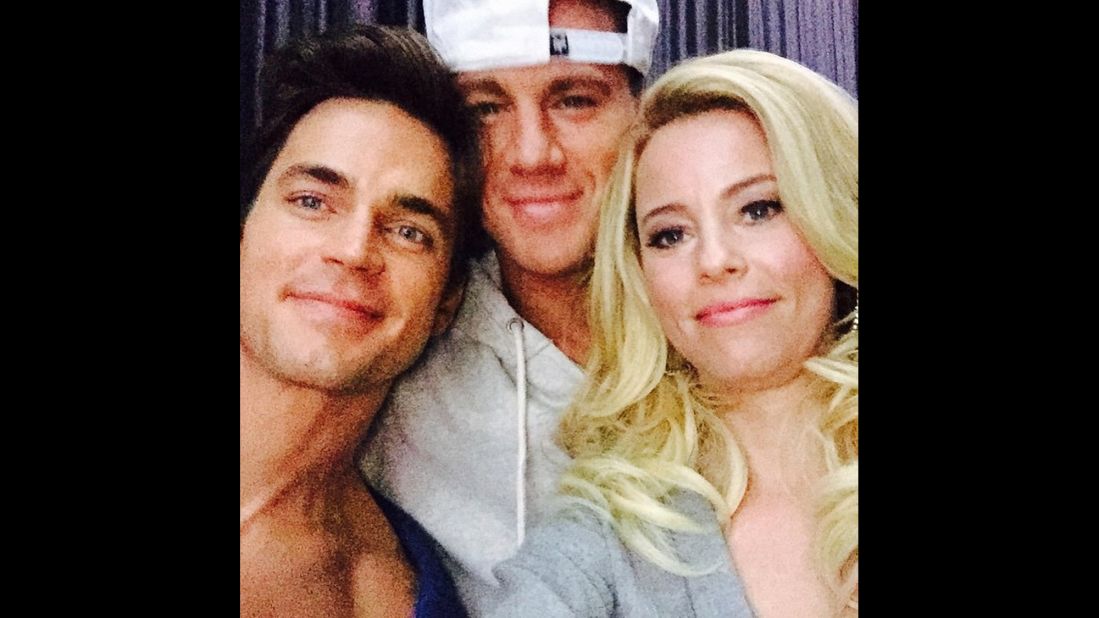 Actress Elizabeth Banks takes a selfie with two of her "Magic Mike XXL" co-stars -- Matt Bomer, left, and Channing Tatum -- on Monday, June 15. "These lovelies are back!" <a href="https://instagram.com/p/39gXQUJXR7/" target="_blank" target="_blank">Banks said on Instagram.</a>