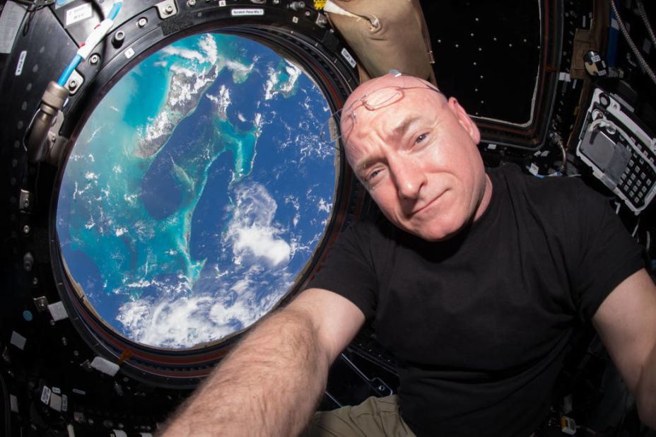 NASA astronaut Scott Kelly takes a selfie aboard the International Space Station on Sunday, July 12.