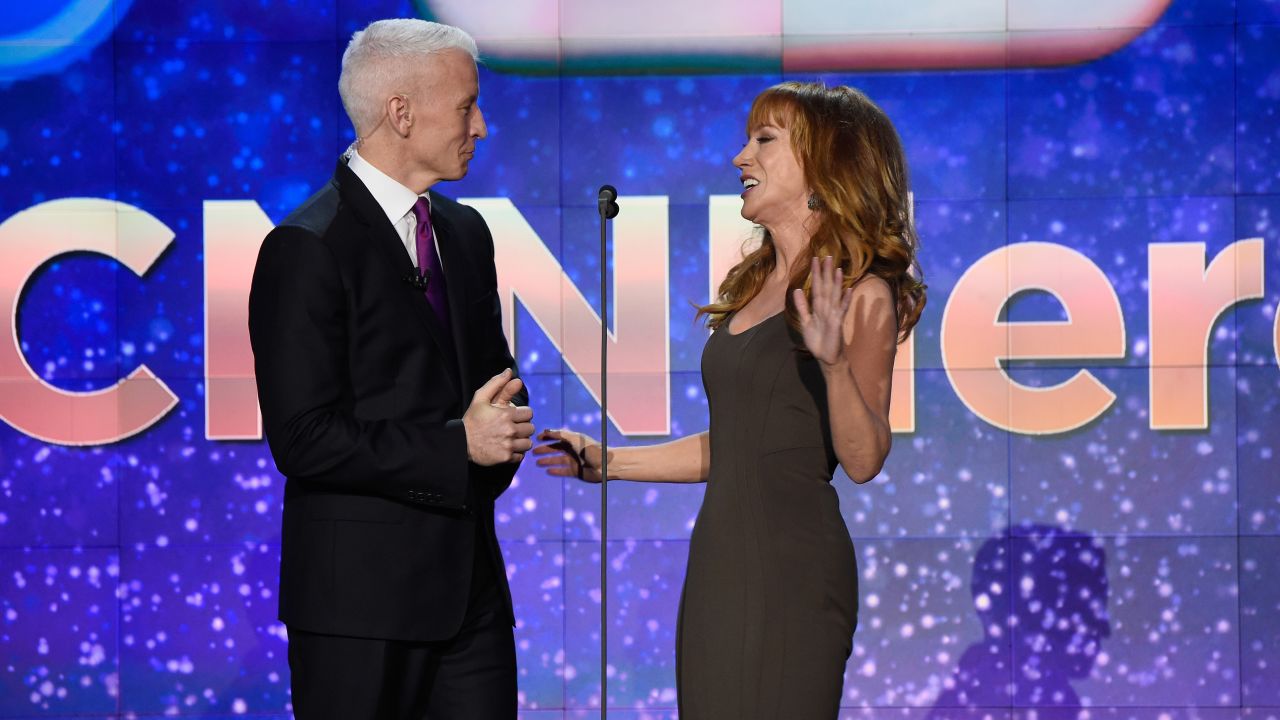 CNN's Anderson Cooper -- host of the event -- enjoys a light moment with comedian Kathy Griffin.